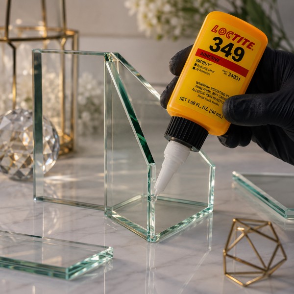 چسب لاکتایت 349 برای چسباندن شیشه به شیشه فروشگاه شاه کرم چسب صنعتی چسب مایع چسب شاه کرم